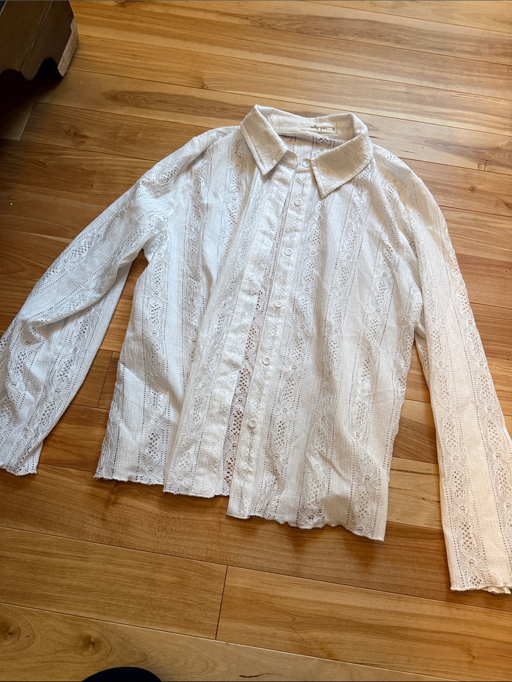 White Lace Button-Up Shirt - Classic Collared Shirt
